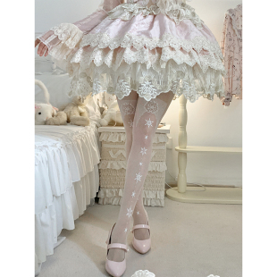 roji原创雪花Lolita袜子女春夏任意剪菠萝袜洛丽塔日系印花连裤 袜