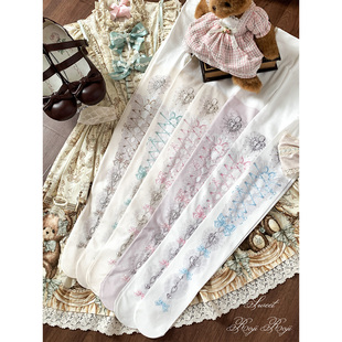 roji心锁Lolita袜子女秋冬美肤袜天鹅绒印花连裤 袜洛丽塔日系甜美