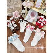 roji原创Lolita蝴蝶结小兔耳袜子女夏jk蝴蝶结洛丽塔蕾丝花边短袜
