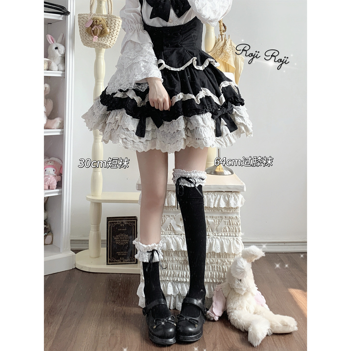 lolitaroji温柔乡芭蕾风袜子女春蝴蝶结中筒袜洛丽塔棉袜甜美