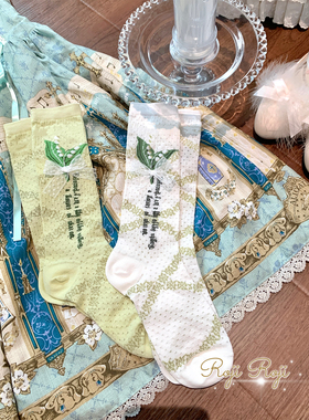 roji铃兰Lolita花边袜女夏透气纯棉蝴蝶结瘦腿蕾丝短袜洛丽塔jk