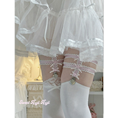 roji双层玫瑰lolita过膝袜夹蕾丝花边弹力腿环防下滑固定带可调节