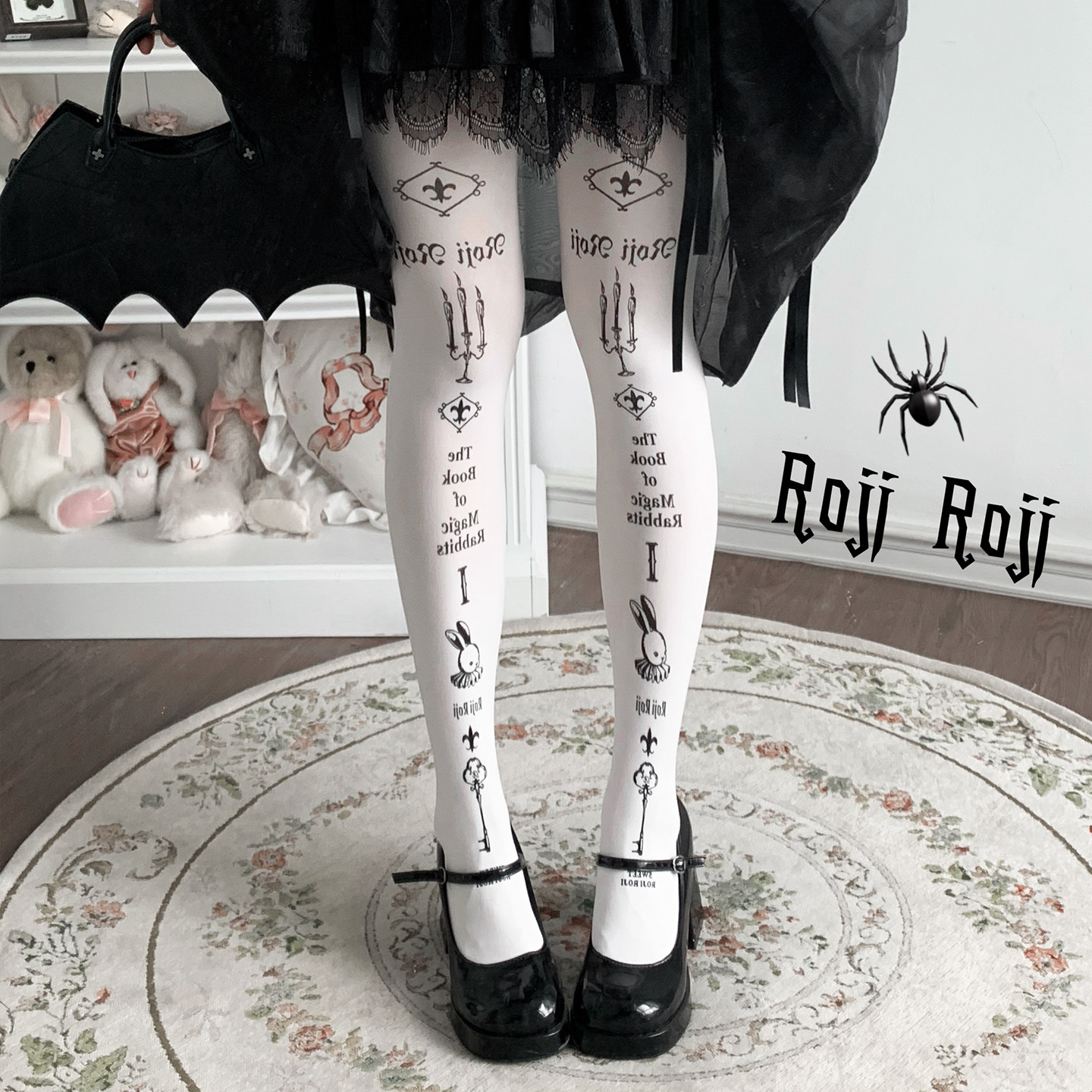 魔法兔Lolita袜子女春夏天鹅绒瘦腿女洛丽塔日系印花白丝连裤袜