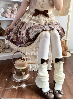 roji原创绵羊毛针织袜套秋冬lolita可爱毛绒腿套日系jk花边中筒