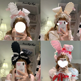 roji原创手作doll感lolita蕾丝兔耳铁丝发带蝴蝶结发饰华丽可爱