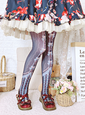 星月帷幕Lolita袜子女夏秋120D天鹅绒印花连裤袜洛丽塔甜日系袜子