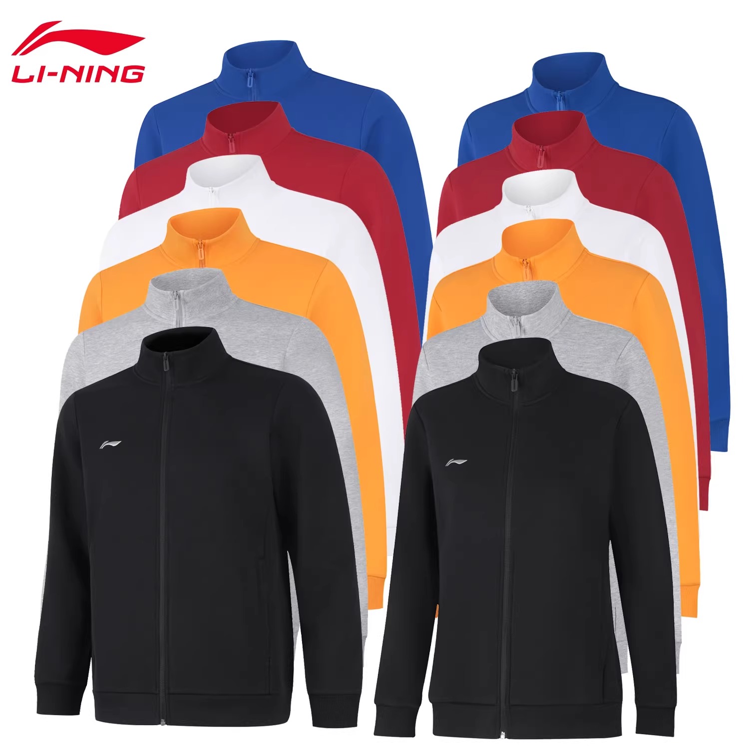 李宁男女同款开衫无帽卫衣春季团购系列立领休闲跑步运动卫衣外套