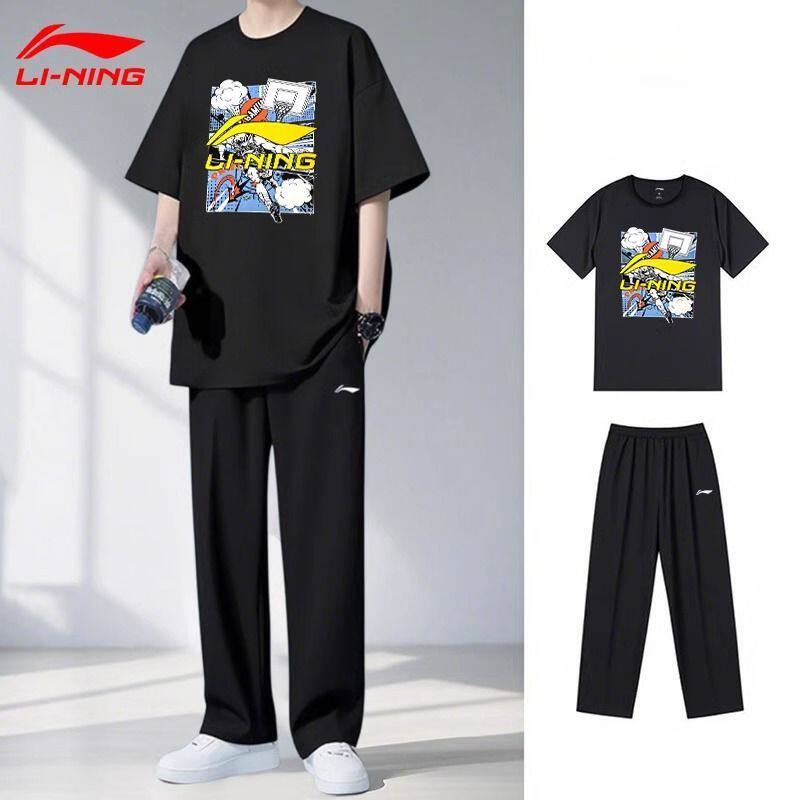 李宁夏季潮流穿搭男青少年速干透气潮流凉茶T恤短袖长裤休闲套装