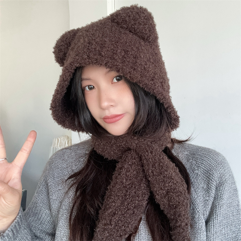 包保暖的~围脖一体小熊护耳帽