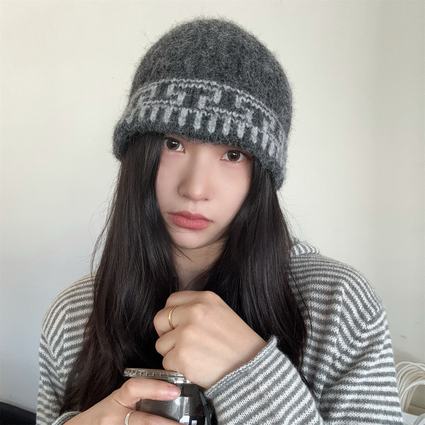 穿搭bi入~复古提花套头毛线帽