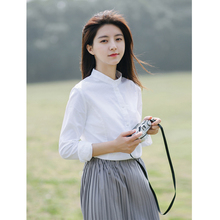 女2019早秋新款 职业上衣女小清新修身 休闲衬衣 长袖 白色小立领衬衫