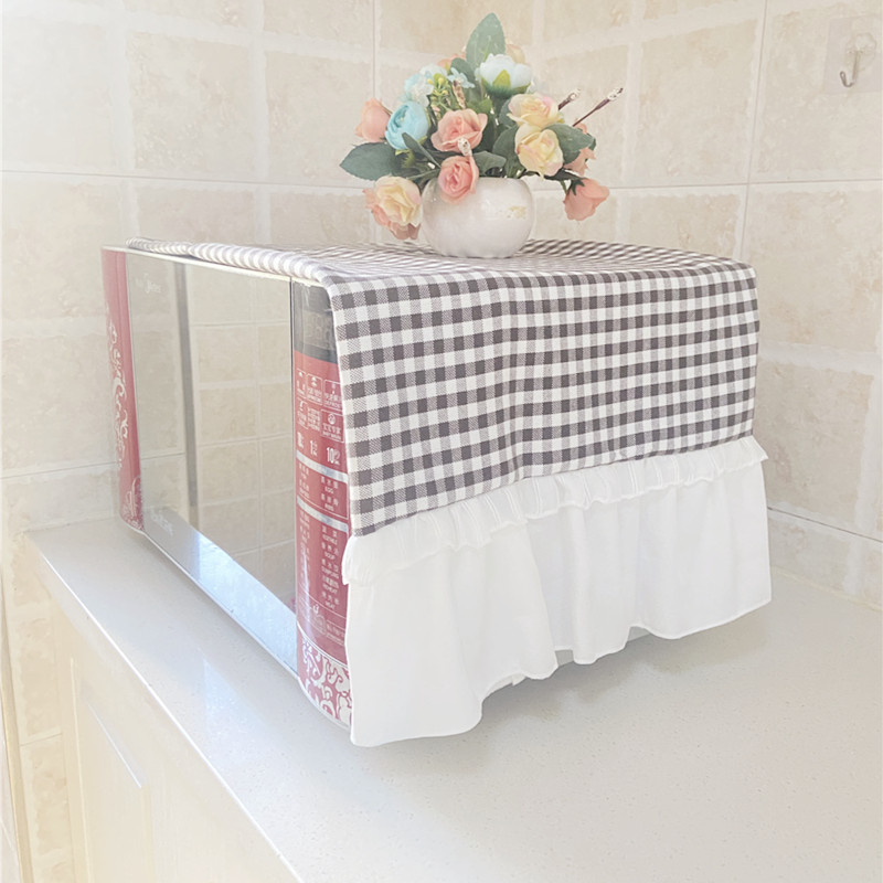 现代简约格子微波炉防尘罩厚实烤箱冰箱盖布厨房装饰盖巾遮帘定制