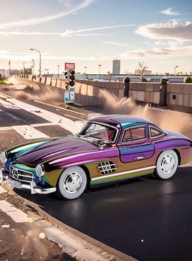 车致1:24奔驰300SL复古老爷车电镀鬼面四开门声光回力合金车模型