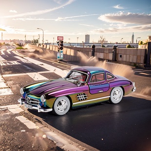 车致1:24奔驰300SL复古老爷车电镀鬼面四开门声光回力合金车模型