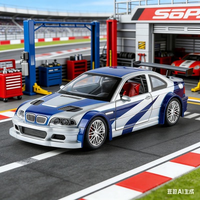金车将1:24宝马M3GTR E46赛道版开门转向声光回力合金车模型摆件