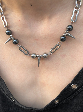 型男潮男炸街钛钢项链体育生1S小狼狗痞帅潮流嘻哈拼接铆钉锁骨链
