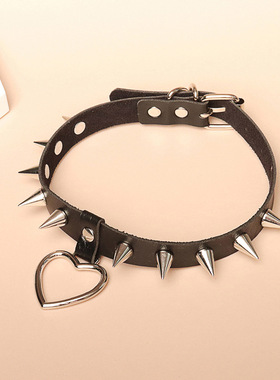 男M皮革铆钉带牵引链项圈