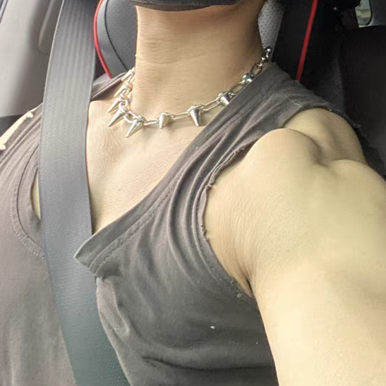 男生铆钉项链体育生性感合金锁骨链型男潮男1s尖铆钉颈环黑色项圈