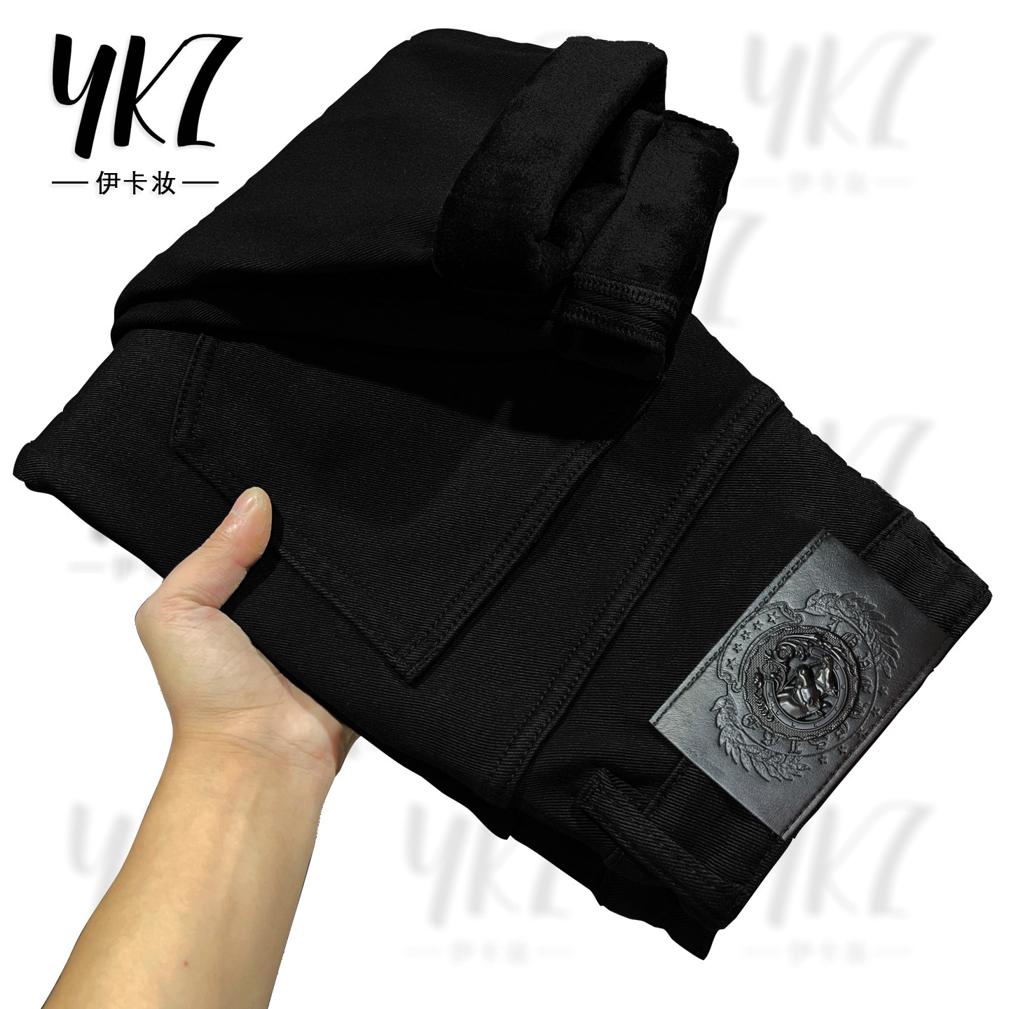 纯黑色裤子男小脚裤春秋冬季黑色牛仔裤男小直筒修身弹力加绒加厚