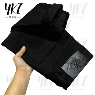 纯黑色裤子男小脚裤春秋冬季黑色牛仔裤男小直筒修身弹力加绒加厚