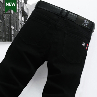 伊卡妆纯黑色牛仔裤男秋冬季厚款2025直筒宽松修身弹力休闲男裤子