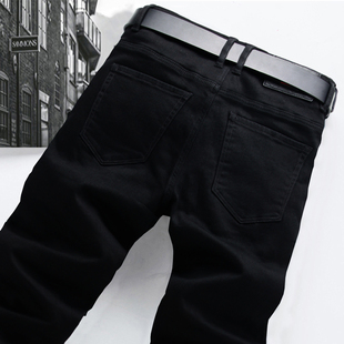 2025男士 男厚款 休闲直筒裤 弹力修身 子加绒 秋冬季 男裤 纯黑色牛仔裤