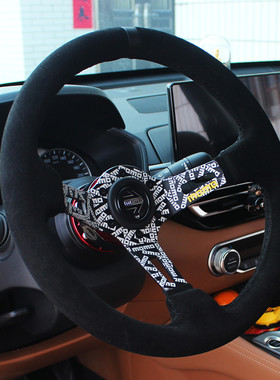 汽车改装13寸大凹翻毛皮方向盘momo涂鸦通用深凹叮一声快拆方向盘