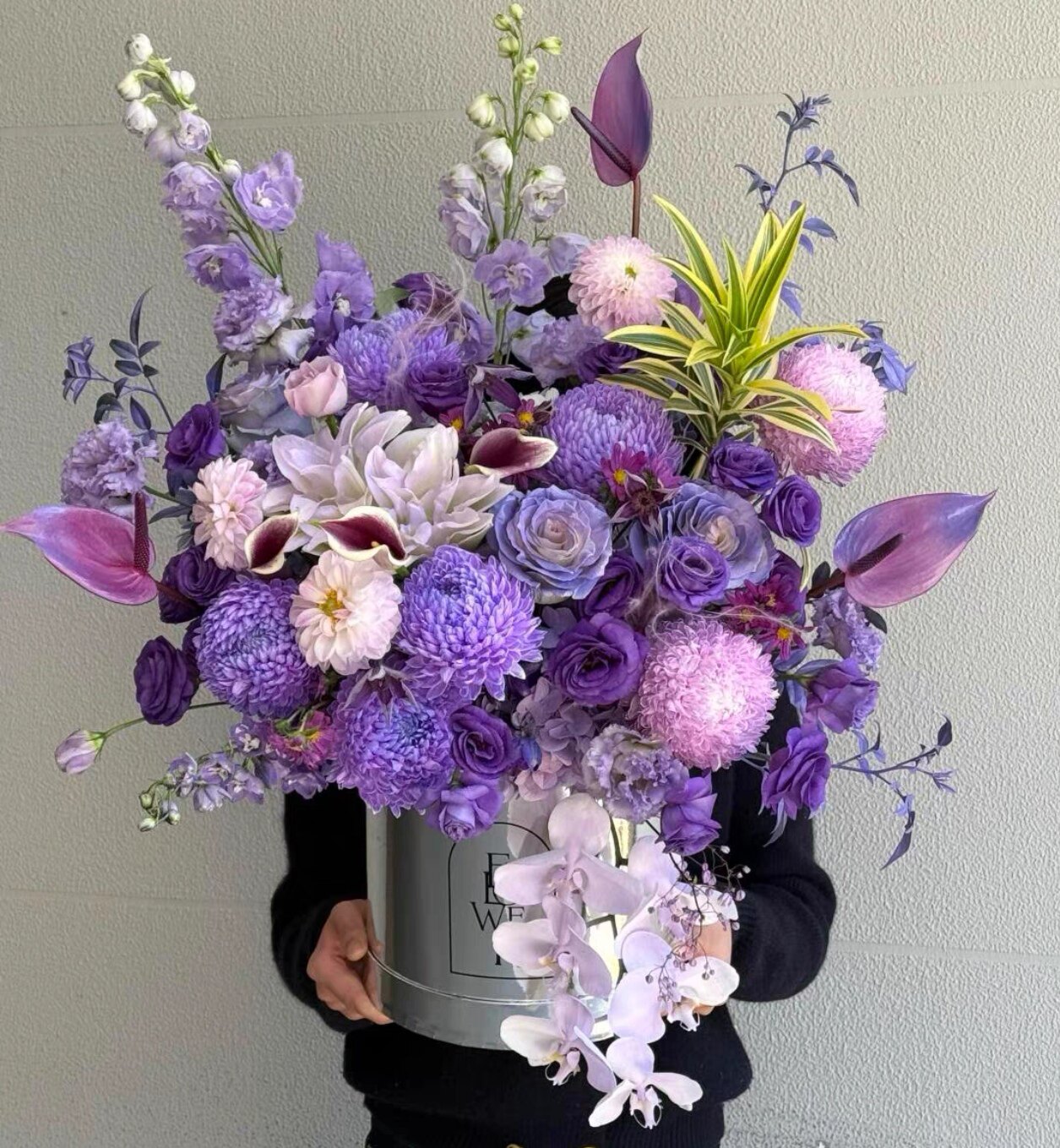 西安同城花店鲜花抱抱桶紫色系生日鲜花礼物送女友送闺蜜