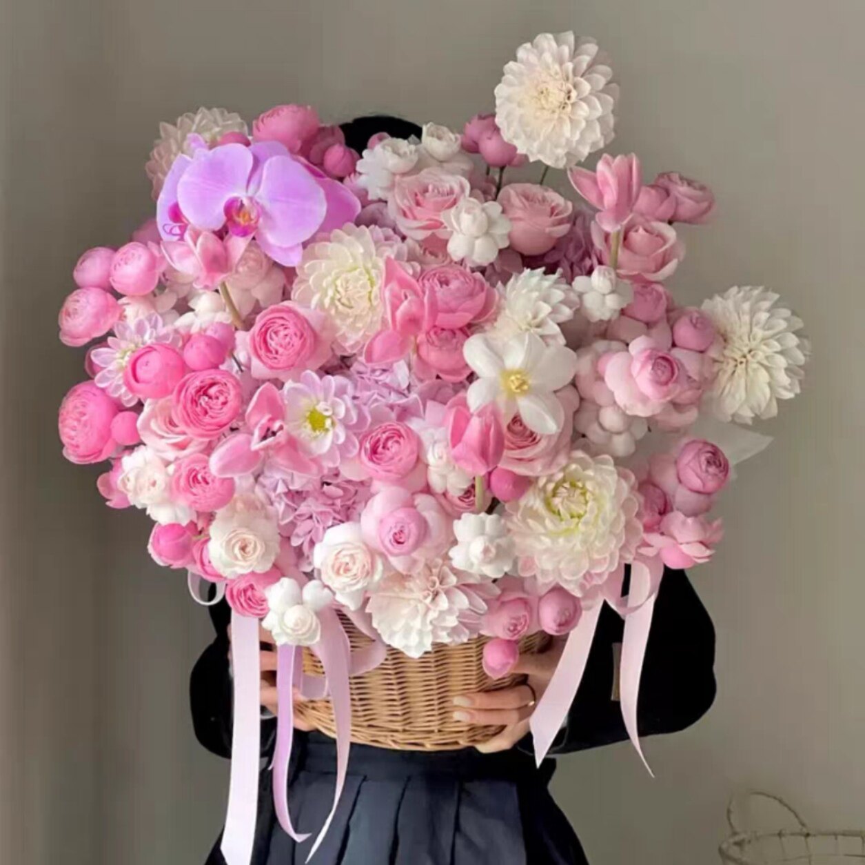 西安花店玫瑰花韩式高级感混搭花篮送女友闺蜜生日订花店送花上门