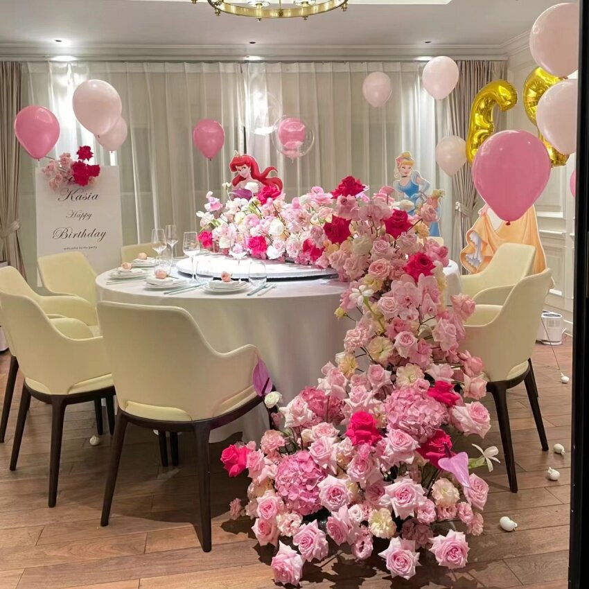 西安花店求婚表白纪念日生日酒店饭店家庭宴会瀑布型鲜花上门布置