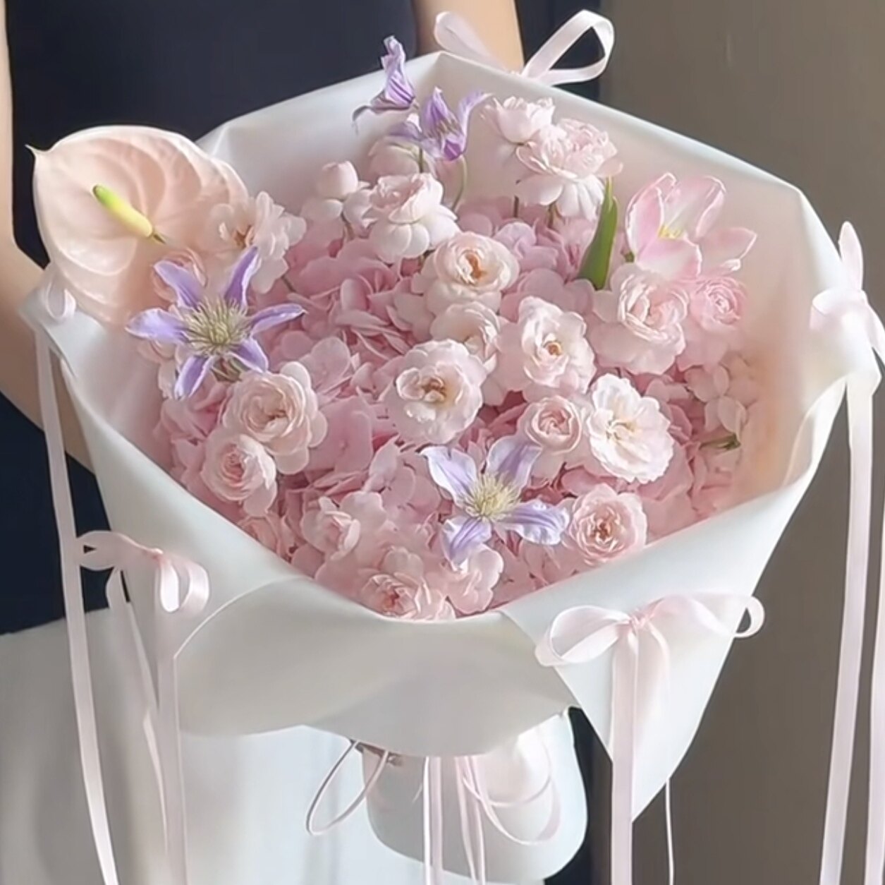 西安同城花店鲜花泡泡棉粉色系情人节花束送女友送闺蜜生日礼物