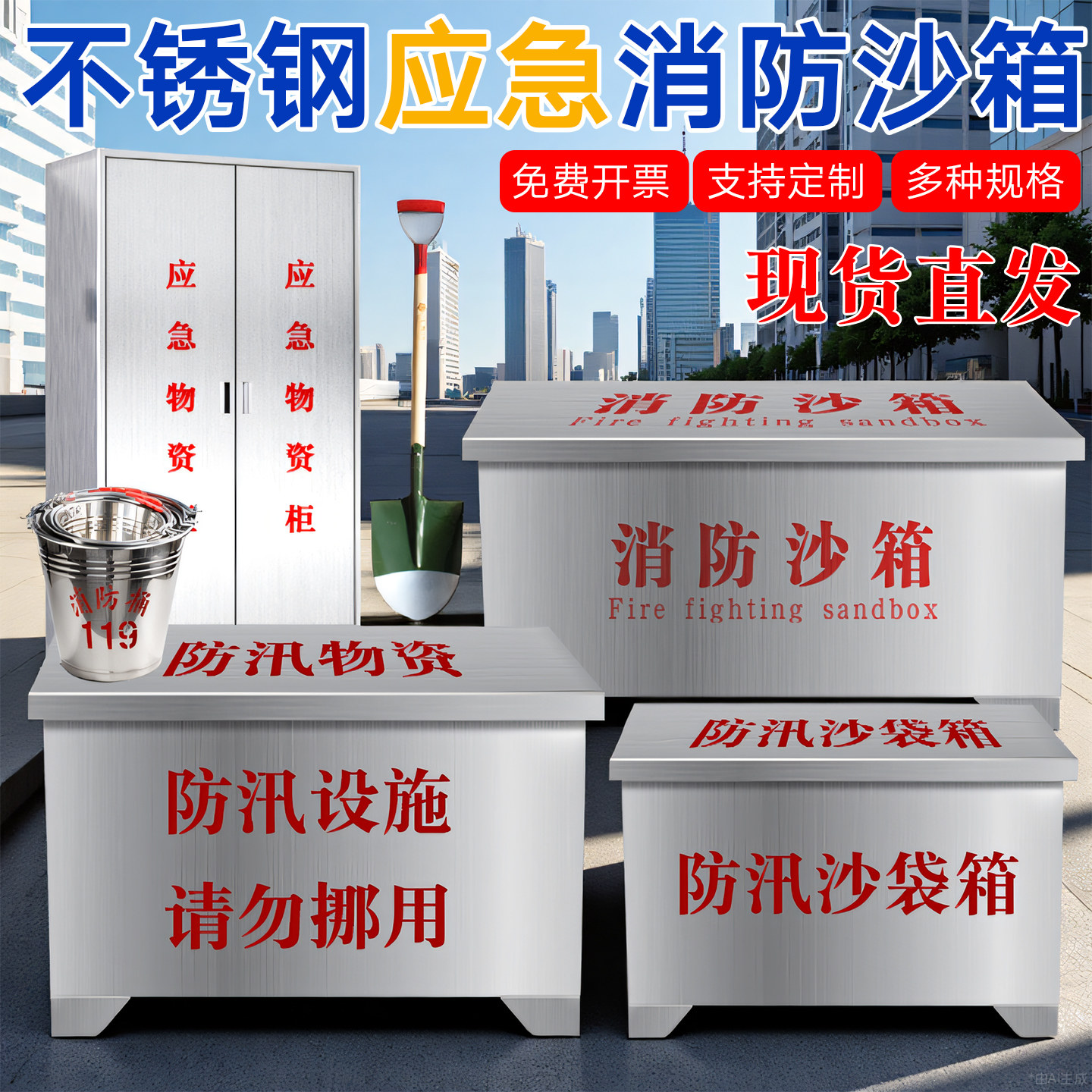 304不锈钢消防沙箱防汛沙袋专用箱1立方加油站灭火应急防汛黄沙箱