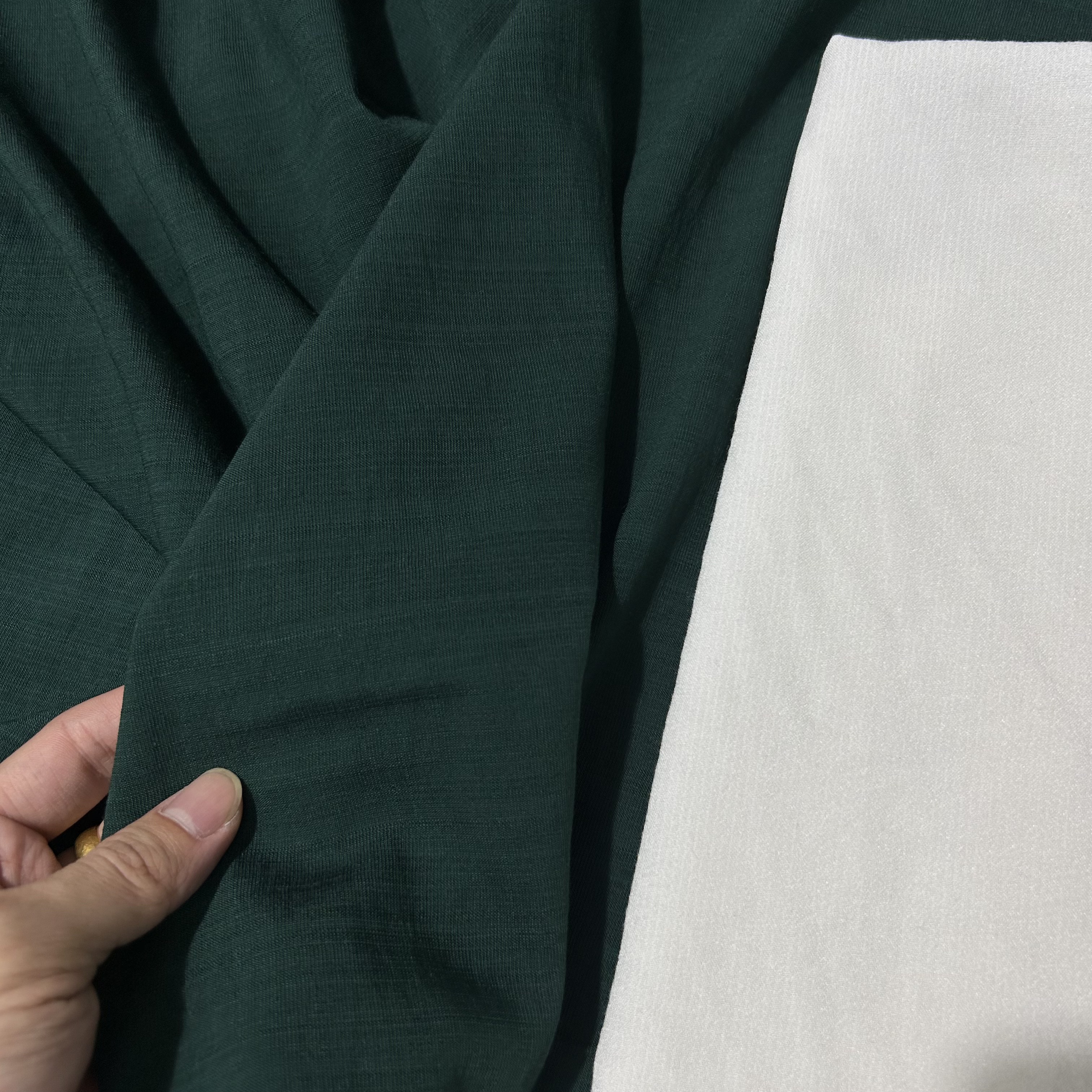 经典复古墨绿色天丝苎麻面料连衣裙半身裙旗袍汉服抹胸吊带DIY