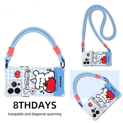 四角挂绳蓝格苹果小白适用于苹果16promax手机壳15/14/13全包NOVA13/12透明NOTE14/13/12可爱荣耀300/200VIVO