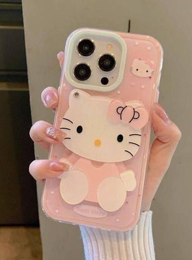 便携式小猫镜子适用于苹果17promax手机壳16/15/14可爱OPPORENO15/14/13红米NOTE15/14/13卡通VIVO小米OPPO