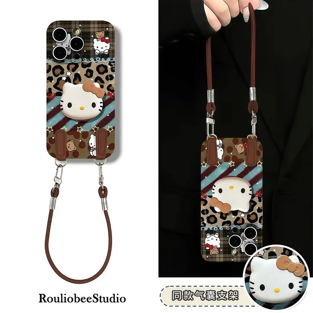 豹纹格纹KT猫适用于苹果16promax手机壳15/14/13华为P80畅享80/70荣耀X70i/MAGIC7可爱VIVOY100i/Y35小米15