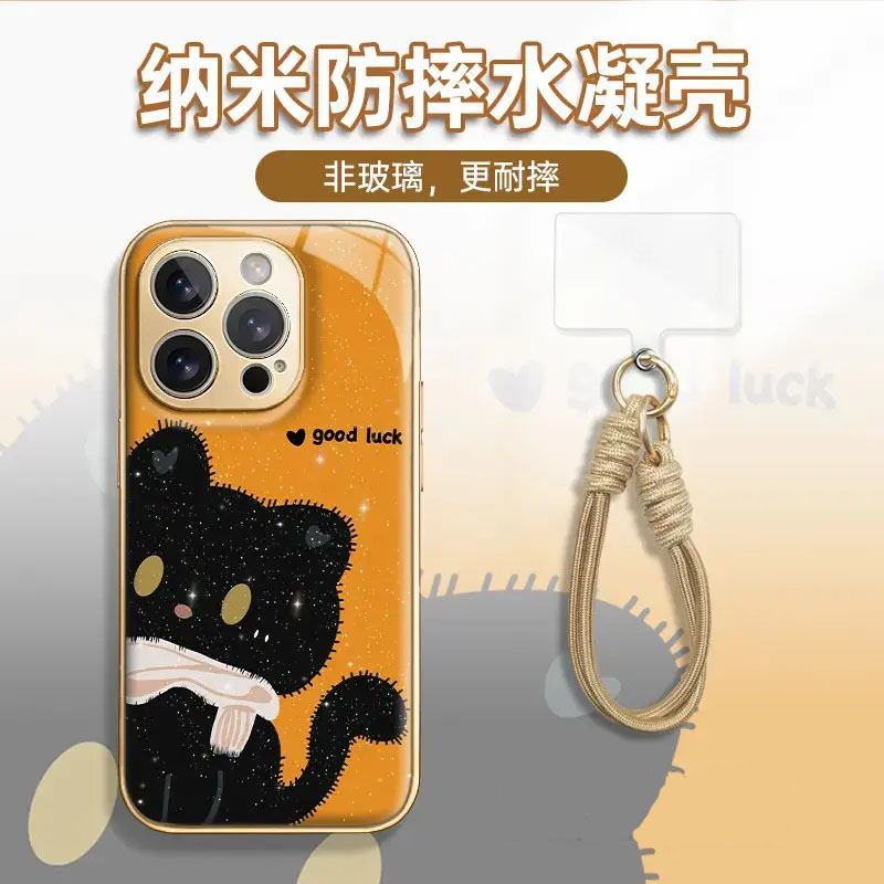 围巾黑猫闪粉水凝壳适用于多型号