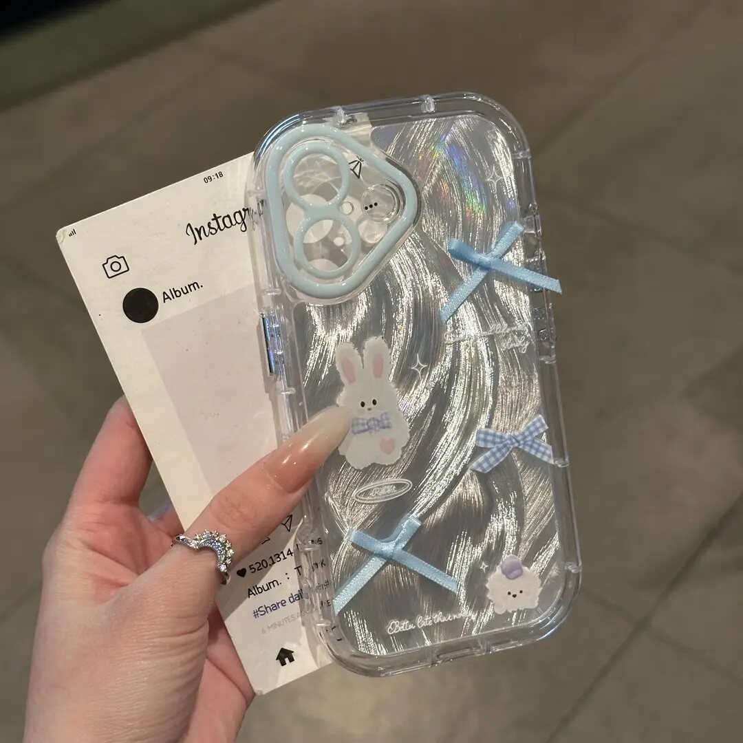蓝蝴蝶结兔子羽纱壳适用于全型号