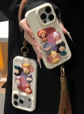 荔枝纹色块小人适用于苹果17promax手机壳16/15/14华为NOVA14荣耀magic8/7可爱OPPOFINDX9小米17红米K90时尚