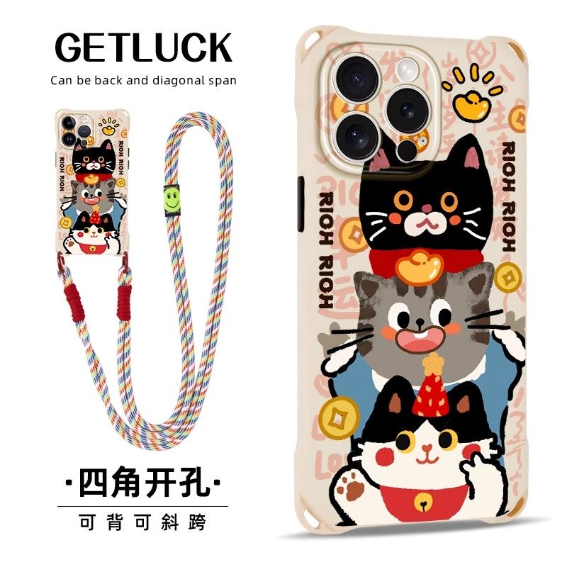 猫猫送喜适用苹果16promax手机壳iPhone15/14新款华为mate70reno13vivoS20卡通小米15红米全包一加ace5防摔套