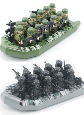 军事积木小兵人仔二战特种兵悍马装甲车警察士兵军人男孩拼装玩具