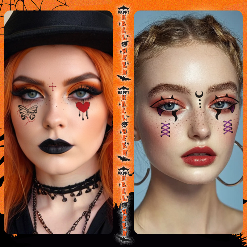 万圣节贴脸贴纸纹身贴南瓜幽灵cosplay化妆脸贴恐怖血迹妆容防