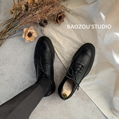 增高系带休闲小皮鞋 抱走推土机英伦皮鞋 男潮流尖头黑色鞋