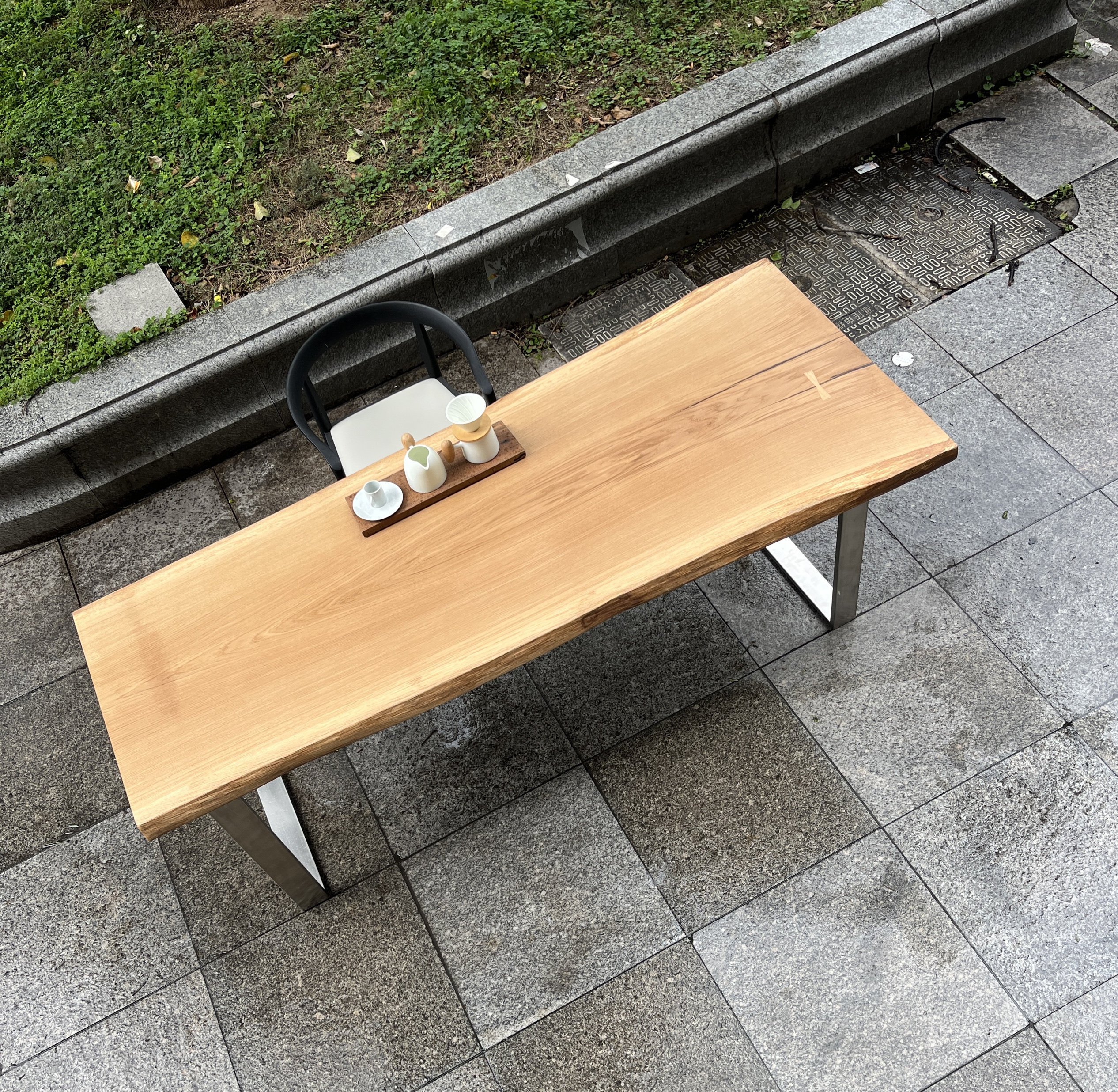 极简原木茶桌书桌办公桌法国白橡木大板独板