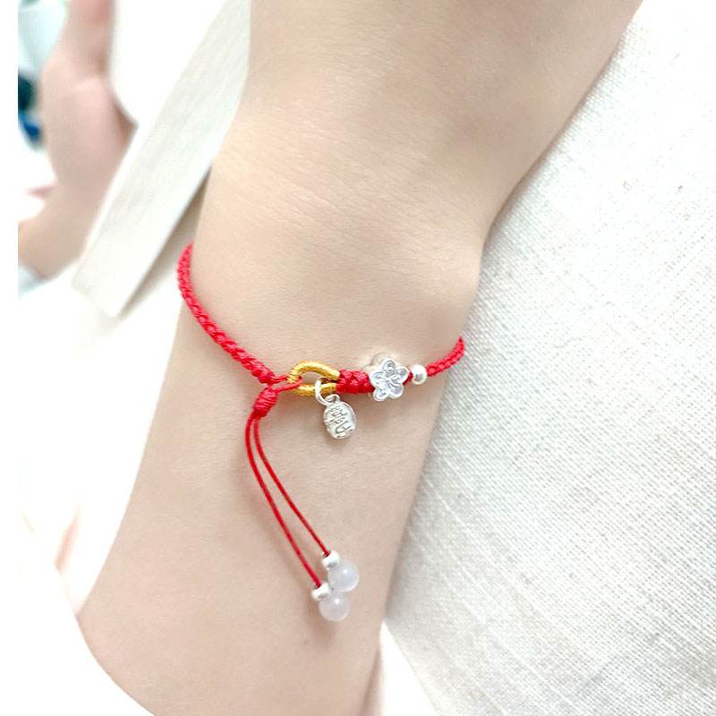 新款纯银平安喜乐本命桃花手链