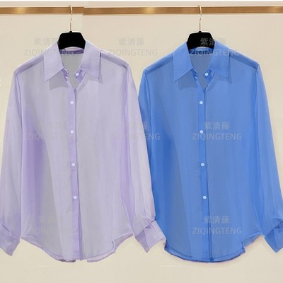 雪纺白色衬衫女夏季薄款长袖宽松空调衫防晒衬衣女款开衫外套上衣