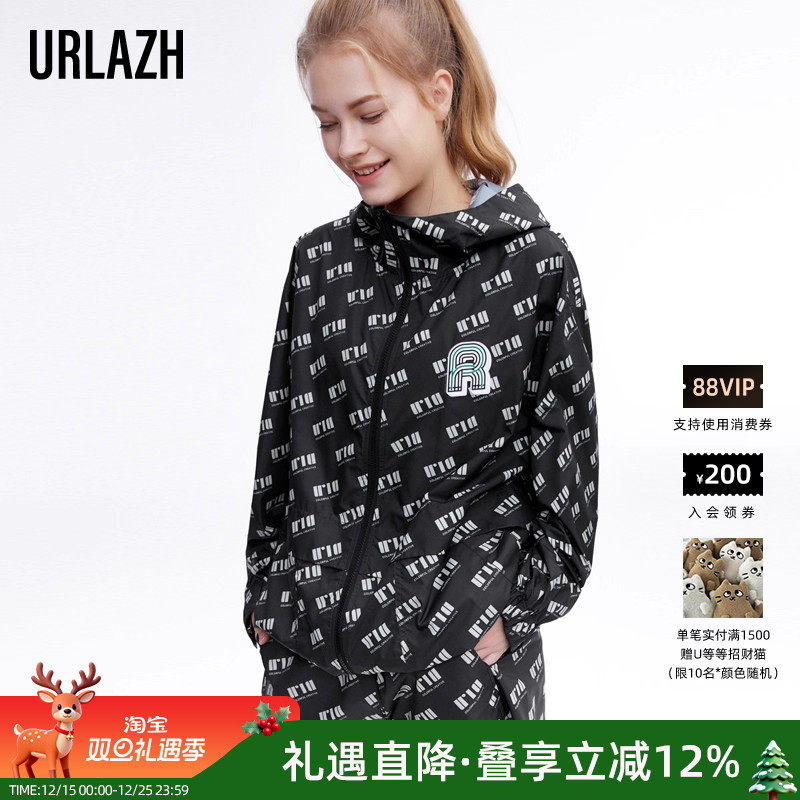URLAZH/有兰黑色运动连帽短外套