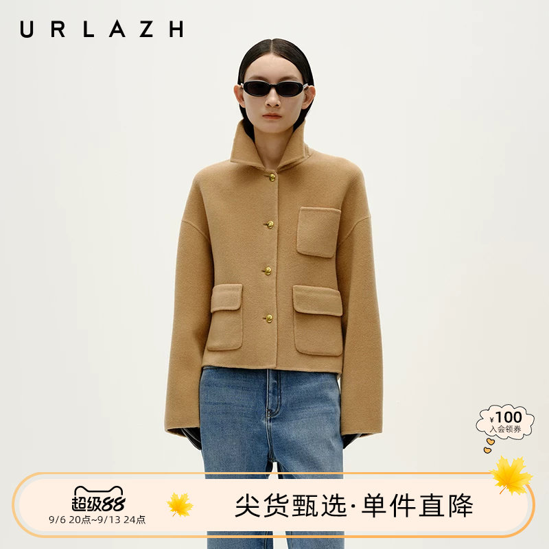 复古驼色短款休闲毛呢外套图片