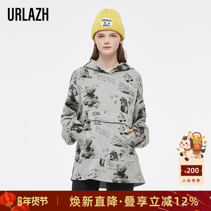 URLAZH有兰秋冬季新款复古插画宽松休闲时尚连帽卫衣长袖上衣女,女装/女士精品,卫衣/绒衫,淘宝优惠券,粉丝福利购,淘宝优惠卷