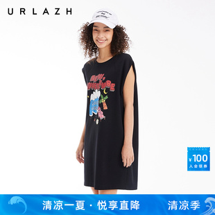 背心连衣裙 URLAZH有兰夏季 新款 复古印花黑色休闲时尚 简约宽松无袖